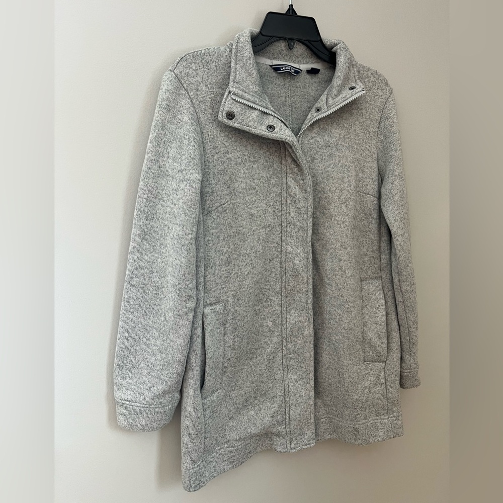 Land's End Women's Sweater Fleece Grey Coat Size M - Picture 5 of 11